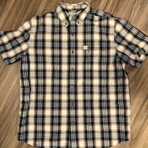 Carhartt Essential Relaxed Fit Plaid Button Up Short‎ Sleeve Shirt Mens Large